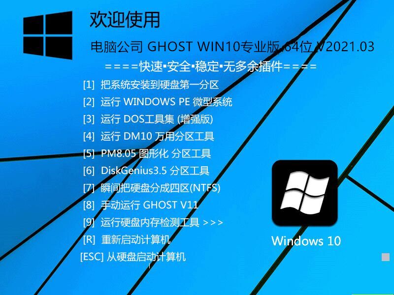 电脑公司 Win10专业版 64位下载 V2021.03 一键重装激活